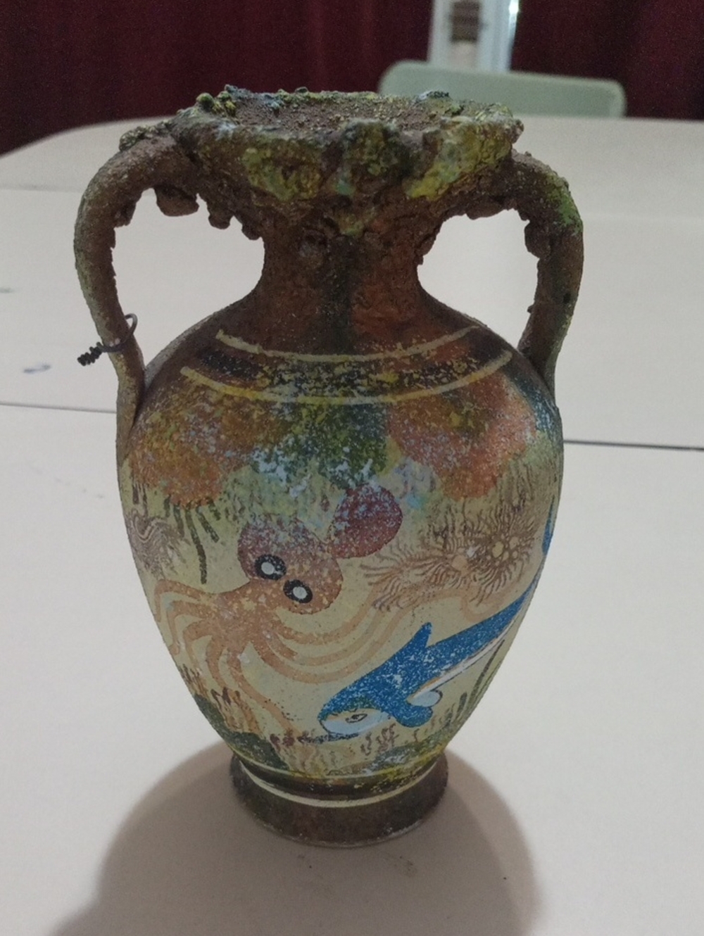 Decorative Blue and Tan Ocean Motif Vase